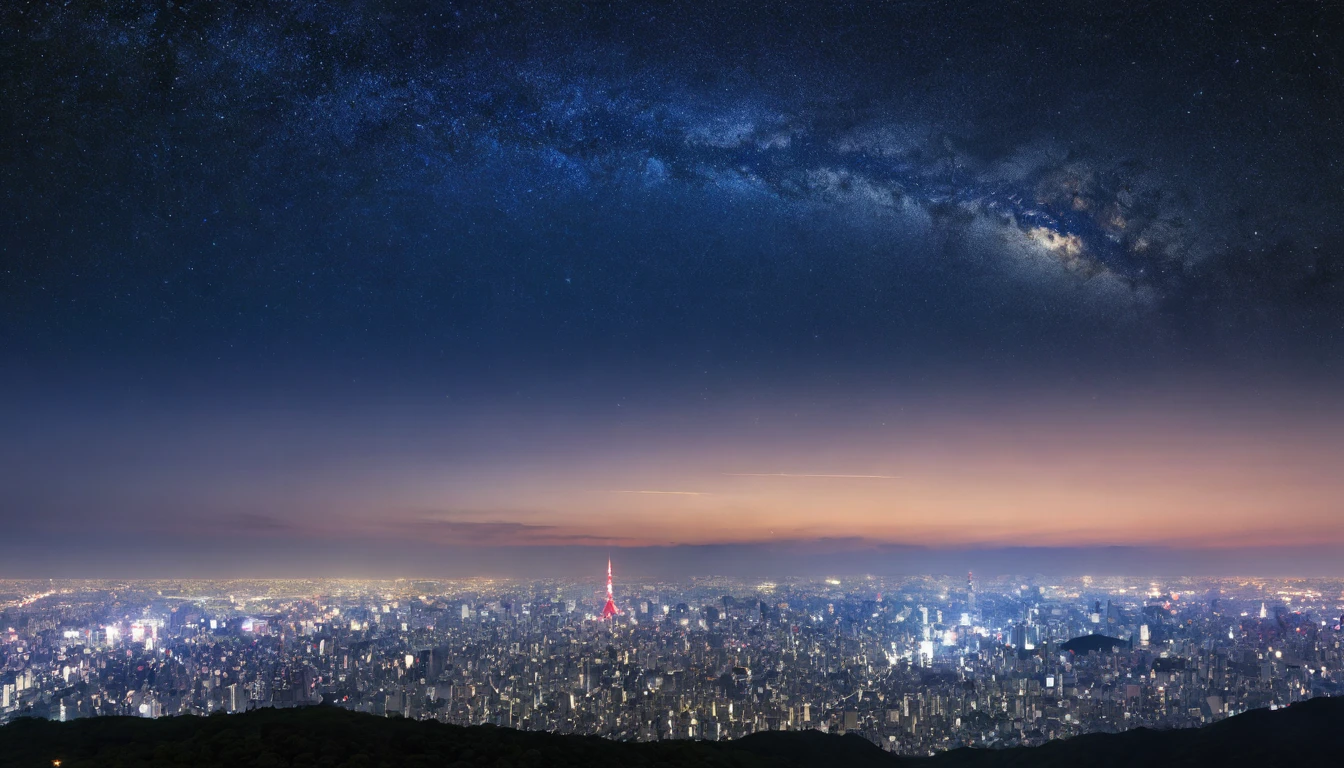 Tokyo,Night view,Starry Sky,milky way,Highest quality, 8k, High resolution, masterpiece:1.2, Very detailed, Realistic:1.37, High resolution, 超High resolution, Very detailed, Professional, Vibrant colors