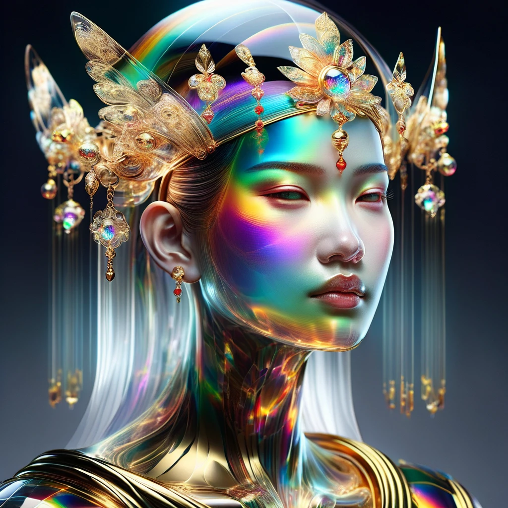 hyperdetailliertes Meisterwerk, dynamische realistische digitale Kunst, unglaubliche Qualität,Durchsichtig,  ,eine Chinesin mit einem kleinen goldenen Kopfschmuck DonMSp3ctr4lXL