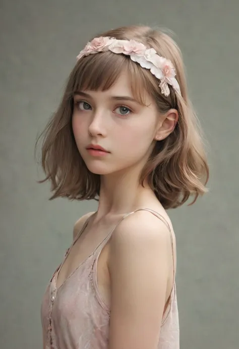 (кинематографическое фfromо:1.3) from (фfromо до бедер:1.3),(skinny:1.3) beautiful 12 year old girl, (complex light brown hair),...