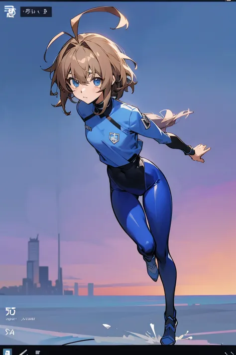 screenshot of anime blue lock, oc girl, female of medium low height, black full body uniform pants and long sleeve t-shirt, shor...