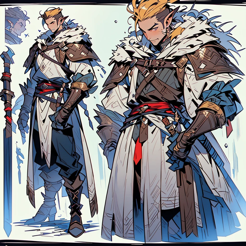 Close-up of a man in a Assasin's Creed costume, ((character concept art)), ((Character design sheet, same character, on front, from on the side, At the back)) Character image, Medieval game character design, Medieval game character design, hair color: Brown with gold parting, Age: Young, eyecolor: Brown, He wears gloves on his hands, Wears  boots. During the use of certain abilities, A helmet is formed on the head of a dragon. He has a code name around his neck, expert high detail concept art, Concept art of a metal bullet, Fun character design. ConceptArt, belt buckle at the waist,Medieval style weapons,