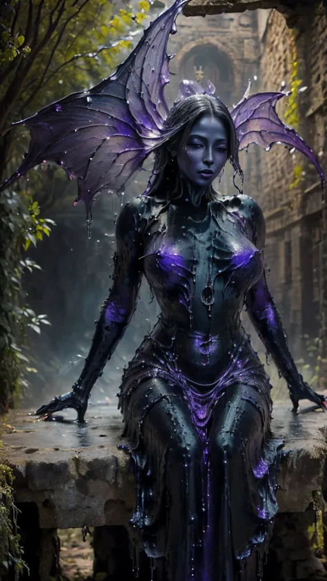 (The body is made of galaxy liquid purple-black paint，Twisted into a beautiful interpretation of the female form), Nature,((The ...