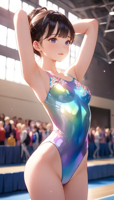 highquality illustration, masterpiece, very delicate and beautiful, attractive girl,((gymnastics leotard,tight-fit
 leotard,long...