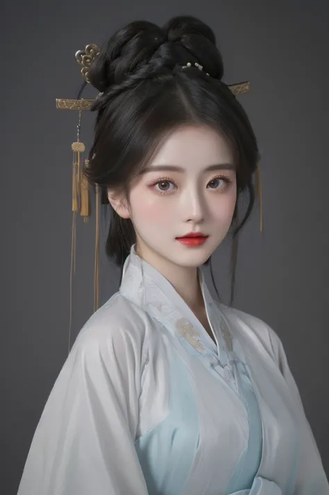 Wearing light-colored Hanfu，Red lips，European double eyelids and big eyes,Big watery eyes， Chinese costume drama actors，Costume ...