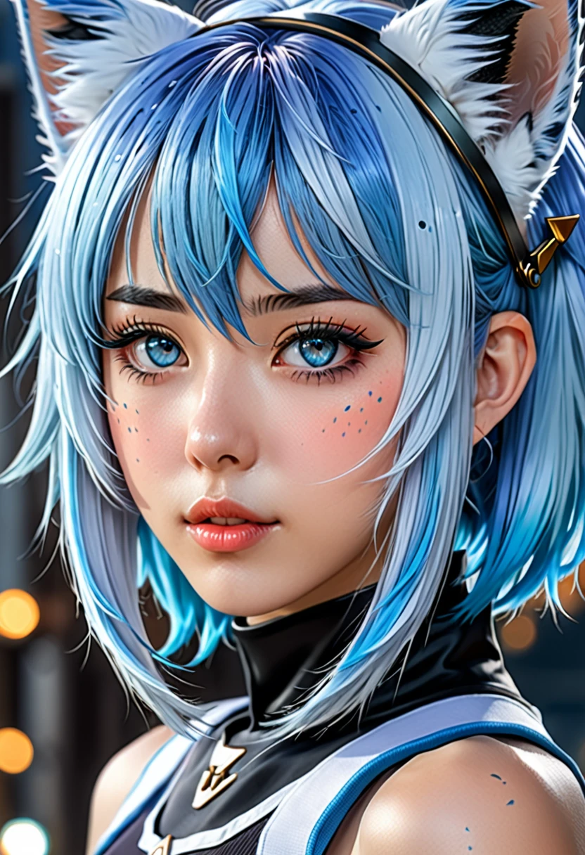 a detailed portrait of a blue-haired anime girl with cat ears, anime 2d style, beautiful detailed eyes, beautiful detailed lips, extremely detailed face, long eyelashes, ayanami style, moe anime aesthetic, digital art by Shitao, profile view, Arknights character design, digital painting by Puru, 2D anime art, masterpiece, (best quality,4k,8k,highres,masterpiece:1.2),ultra-detailed,(realistic,photorealistic,photo-realistic:1.37),vivid colors,studio lighting