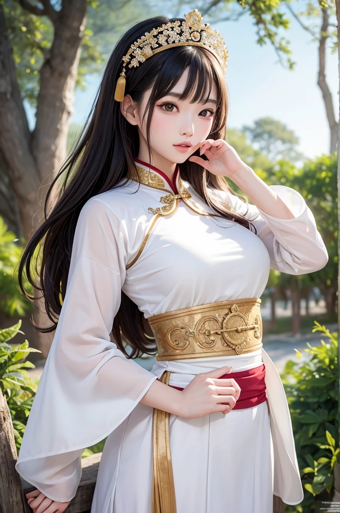 fille, costume chinois ancien, tout le corps, lumière du soleil, visage clair, fond blanc propre, chef-d&#39;œuvre, Super détail, Une magnifique composition, Ultra HD, Haute qualité, très détaillé, art officiel, fond d&#39;écran uniforme 8k, Super détail, 32k