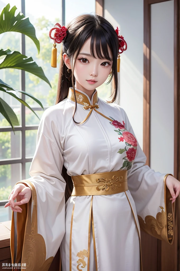 fille, costume chinois ancien, tout le corps, lumière du soleil, visage clair, fond blanc propre, chef-d&#39;œuvre, Super détail, Une magnifique composition, Ultra HD, Haute qualité, très détaillé, art officiel, fond d&#39;écran uniforme 8k, Super détail, 32k