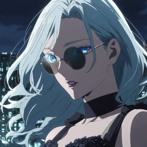 1girl, young women, female gojo satoru, anime screencap from jujutsu kaisen, gojo satoru female version, solo, long_Silver hair,...