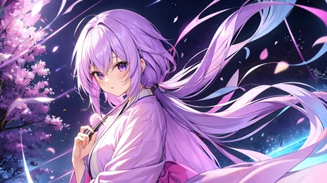 woman　clear　light purple hair　　kimono　　anime style　　science