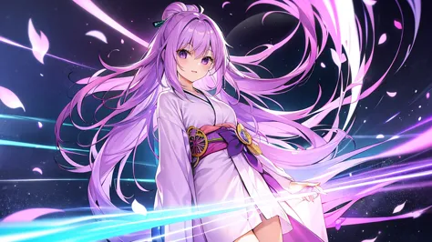 woman　clear　light purple hair　　kimono　　anime style　　science