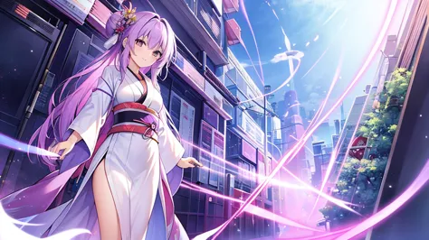 woman　clear　Light purple hair　　kimono　　Anime Style　　science
