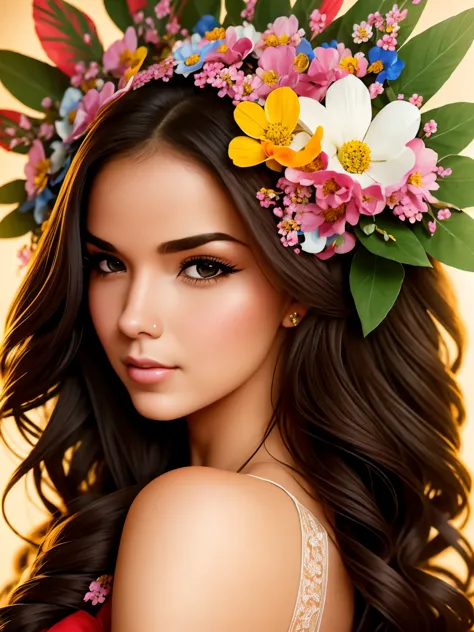 beautiful young woman, Woman with a fan and a flower in her hair, detailed portrayal, stunning face portrait, extremely detaild,...