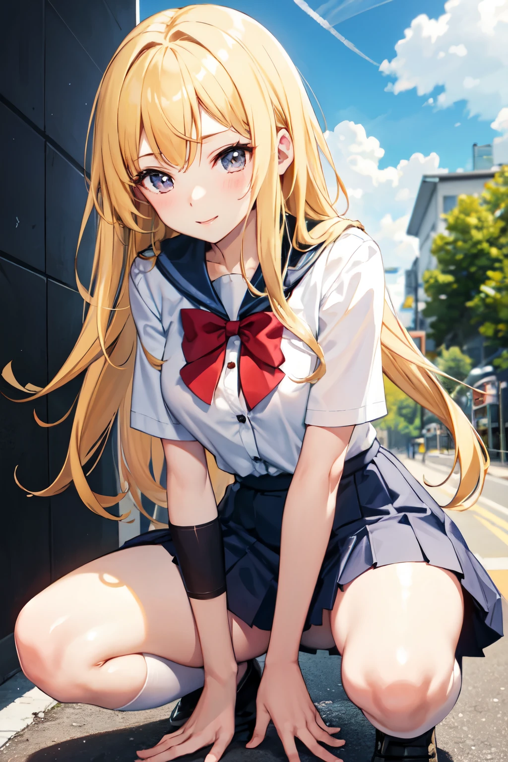 high school girl，Lewd，，Golden Hair，uniform、summer