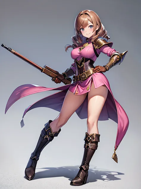Imagine perfect image the most beautiful girl in ((full body)), solo, ((standing)), ((legs apart)), rifle, rifle, breast hanging...