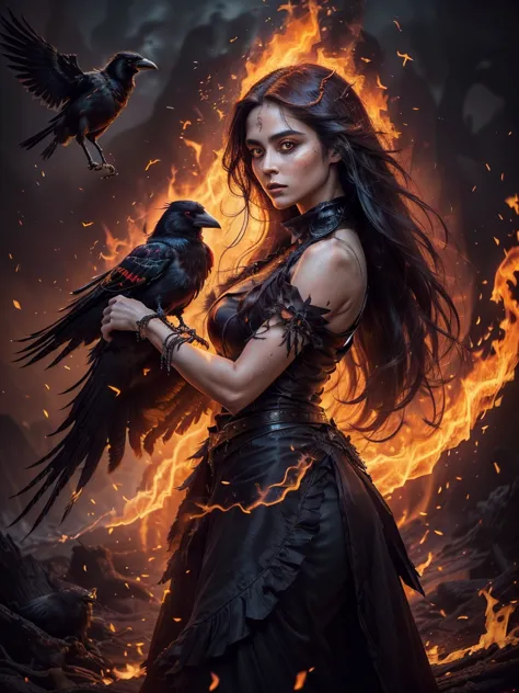 (masterpiece), best quality, (masterpiece), best quality, 

a mystical realistic photograph of a (woman with a ((crow on her arm...