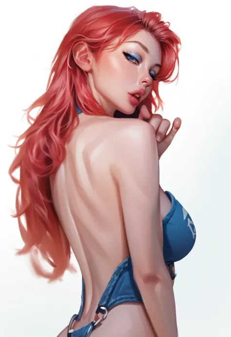 fuzzy, traditional art, liu2, brush texture, check_9, check_8_up, check_7_up, 1 girl, red hair, up to the shoulder blades, strai...