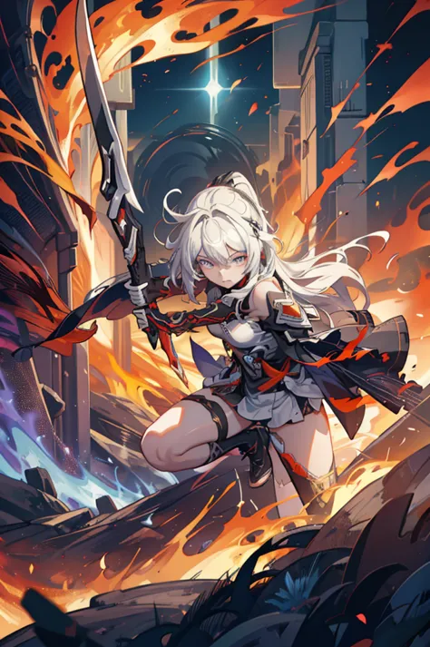 1 girl, kiana, is a fiery and fierce warrior, known for her striking appearance and unmatched combat skills. she is often surrou...