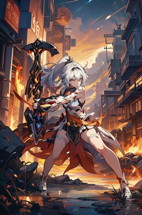 1 girl, kiana, is a fiery and fierce warrior, known for her striking appearance and unmatched combat skills. she is often surrou...