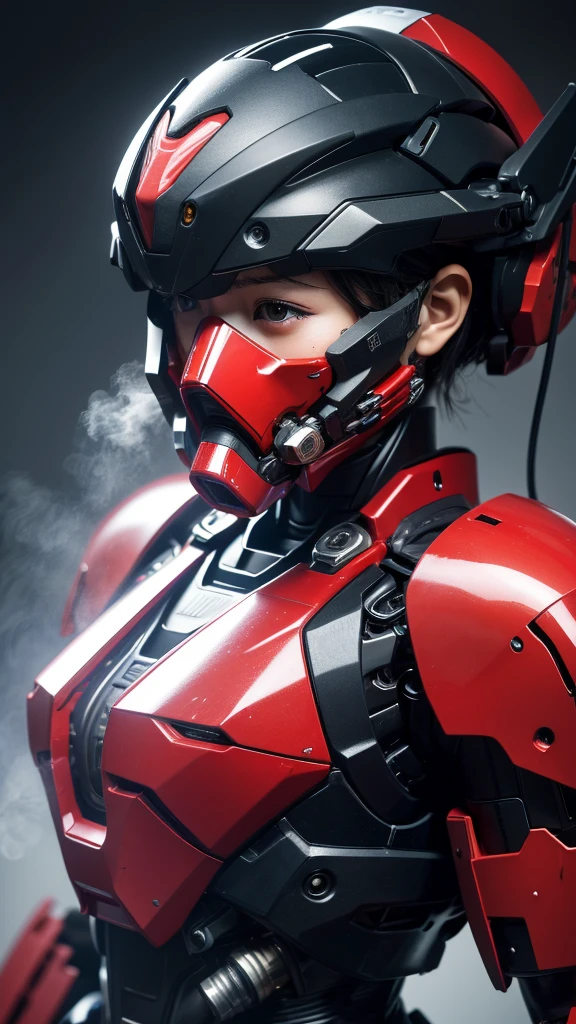 最high quality非常に詳細, Advanced Details, high quality, 最high quality, High resolution, 1080P, hard disk, beautiful,(War Machine),(headgear),See the big picture,beautifulサイボーグ女性,Shining red mecha cyborg girl,BATTLE MODE,Mecha Body Girl　8k bright red body armor　Elementary school girl　Sweaty face　pretty girl　short hair　Gas mask with extension nozzle　short hairボーイッシュ　Steam coming out of my head　My hair is wet with sweat　Black Hair, Steam coming out of the mouth　Drooling from the mouth　Full body portrait