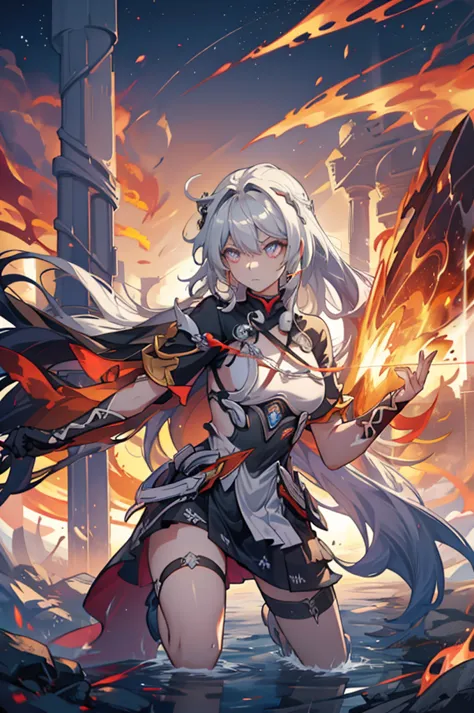 1 girl, kiana, is a fiery and fierce warrior, known for her striking appearance and unmatched combat skills. she is often surrou...