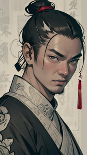 Wearing a white bandana、(((Monochrome)))、(((Ink Painting)))、Line art、Oriental、Ultra-high resolution、Game Poster、Crisp and beautiful image quality、ancient chinese hairstyle male、Embroidered cloth wrapped around a topknot、whole body ,(Ancient Chinese armor, Dragon head on shoulder, (Ancient Chinese armor with intricate pattern:1.2), gloves, Long trousers, (Very detailed, bloom:1.5), (Highest quality, Concept Art, 4K), (analog:1.2), (high sharpness), (Detailed pupil:1.1), Detailed face and eyes, masterpiece, Highest quality,8k,  (Black Hair, Dynamic Short Hair), (PurerosFace_v1:0.2), [:(Detailed face:1.2):0.2], sharp, Realistic Shadow, 