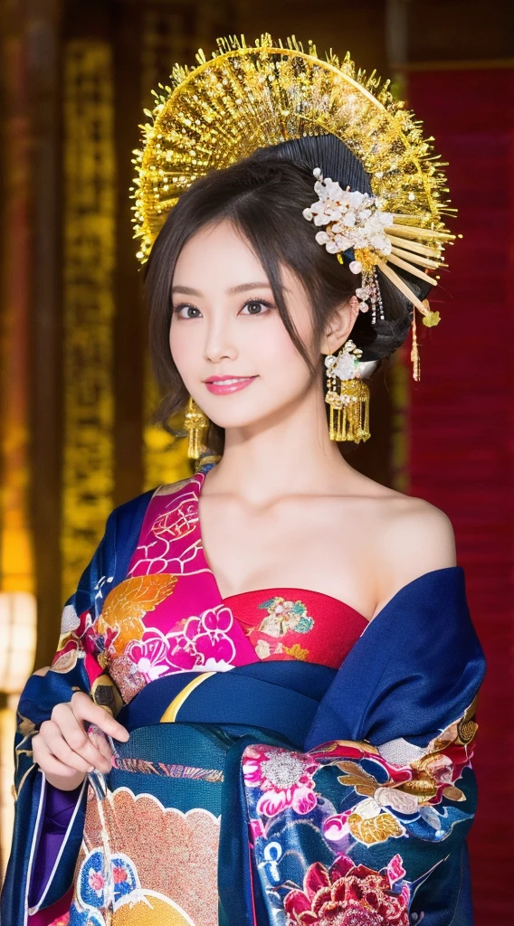 ((chef-d&#39;œuvre(:1.4)，la plus haute qualité，Ultra haute résolution，la plus haute qualité，8k，extrêmement détaillé，En détail))。nuit，Feu d&#39;artifice，Japonais，une belle femme，Maquillage Oiran，Kimono à manches longues，attacher les cheveux，ornements de cheveux，Tube de fumée，peut，Magnifique et luxueux，(Feu d&#39;artificeのnuitに河川敷で花火を背景にしたスナップ写真)，hyper qualité