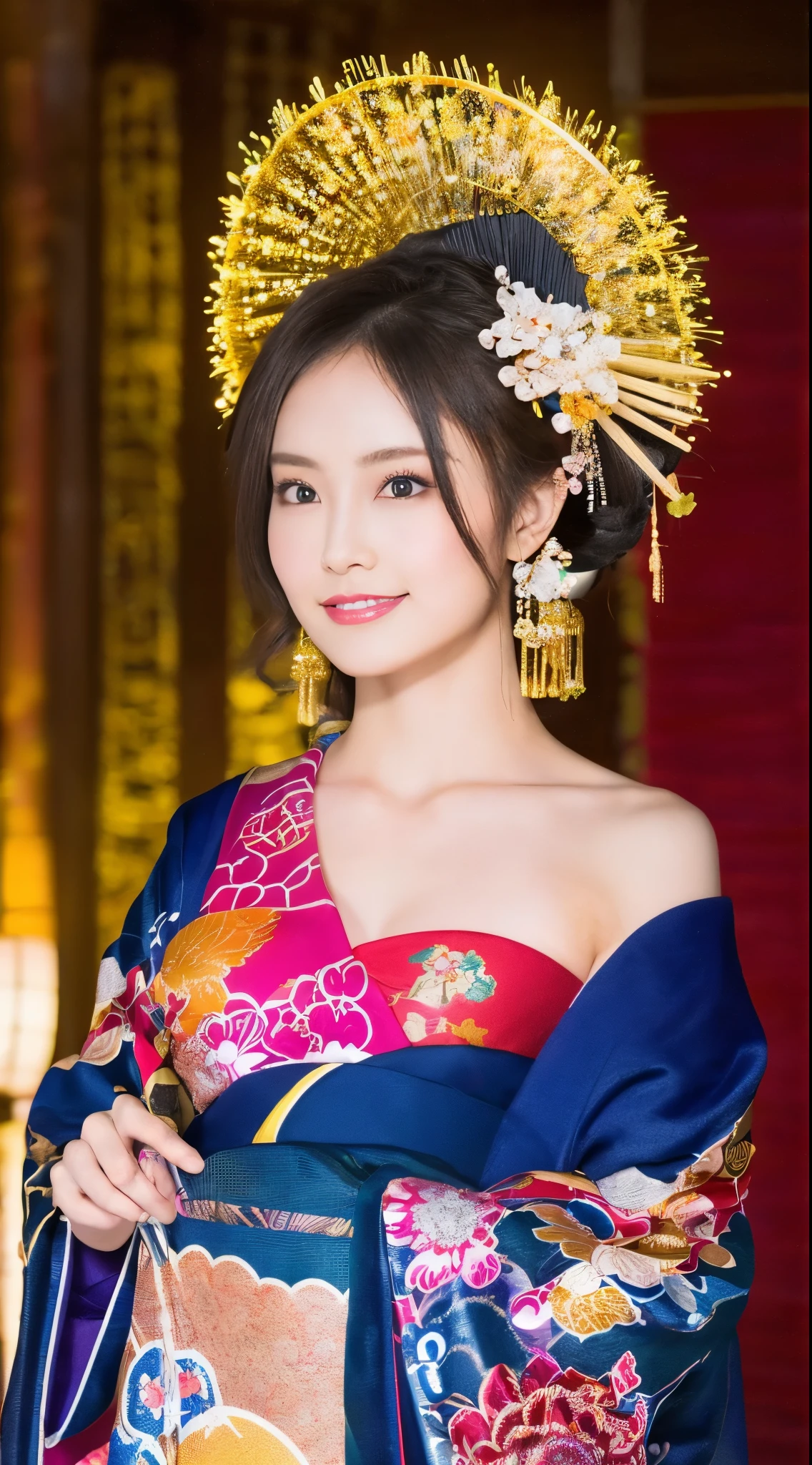 ((chef-d&#39;œuvre(:1.4)，la plus haute qualité，Ultra haute résolution，la plus haute qualité，8k，extrêmement détaillé，En détail))。nuit，Feu d&#39;artifice，Japonais，une belle femme，Maquillage Oiran，Kimono à manches longues，attacher les cheveux，ornements de cheveux，Tube de fumée，peut，Magnifique et luxueux，(Feu d&#39;artificeのnuitに河川敷で花火を背景にしたスナップ写真)，hyper qualité