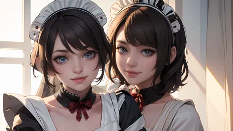 ((beautiful maid:1.5),high resolution, top quality),wearing maid's uniform,soft hands, big bright eyes, dark and vibrant curled ...