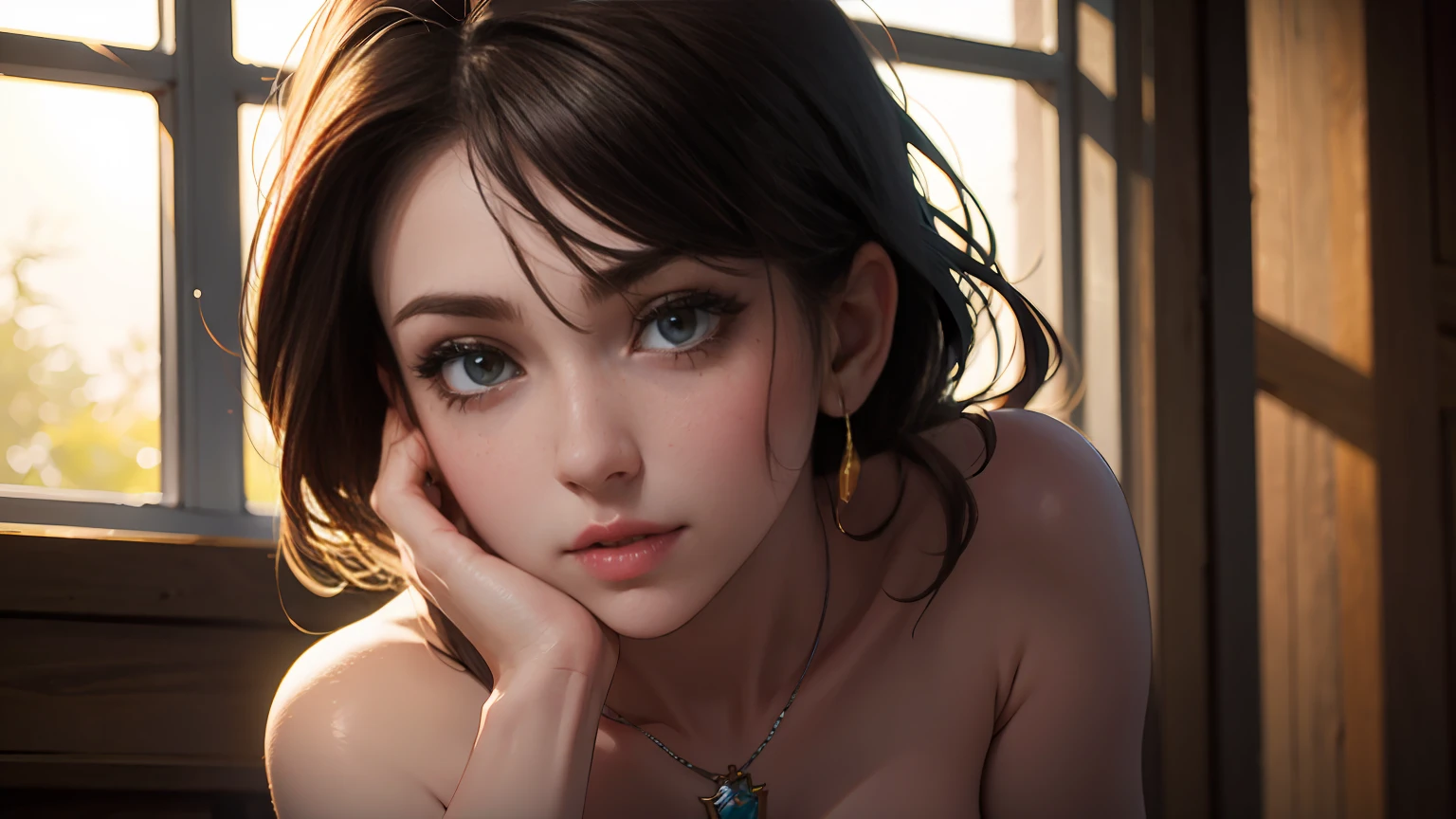 best quality, masterpiece, high_res, 1girl, hair ornament, necklace, jewelry, Beautiful face, upon body, tyndall effect, photo realistic, dark studio, rim lighting, two tone lighting, (high detailed skin:1.2), 8k uhd, dslr, soft lighting, high quality, volumetric lighting, candid, Photograph, high resolution, 4k, 8k, Bokeh, medium breasts, open fingers,