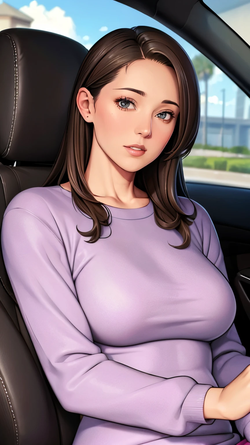 ((Highest quality, 8k, masterpiece:1.3)), concentrated:1.2, Perfect Body Beauty:1.4, Hips:1.2, ((Delicate hair)), (Sweater dress:1.1) , (sports car, street: 1.2), Highly detailed face and skin texture, Detailed eyes, double eyelid, Whitening skin, Big Breasts, smile, Put on a necklace, ring, A person sitting in a car with their butt up々,