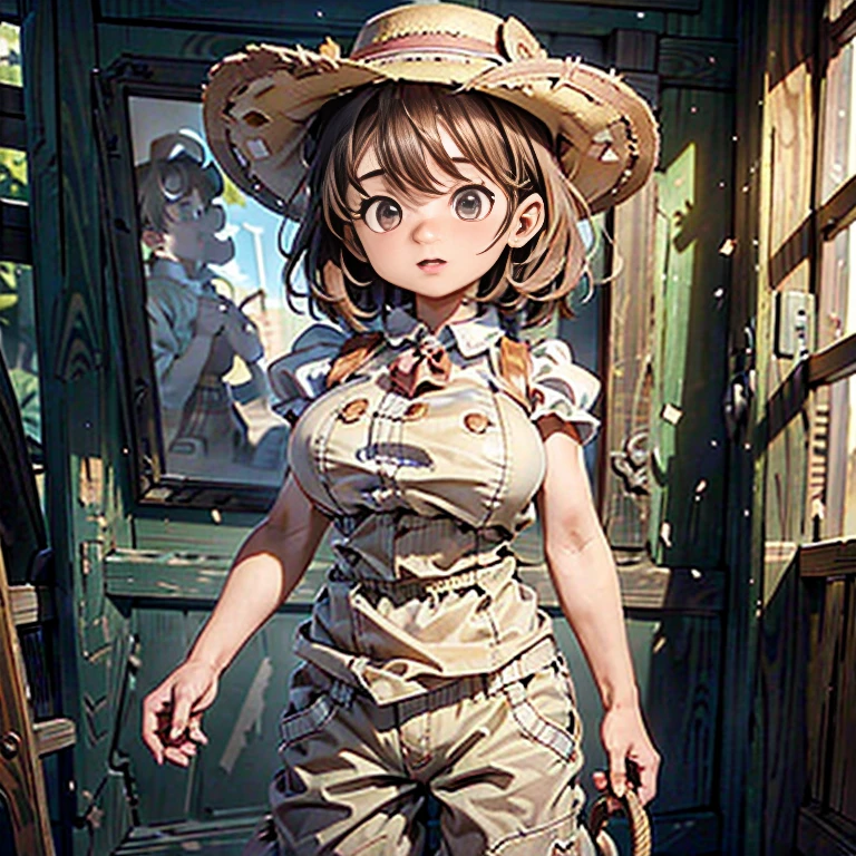 (Historical masterpiece, high-definition CG illustration) One girl, (a  big-breasted cowboy) cowboy hat, whip on waist