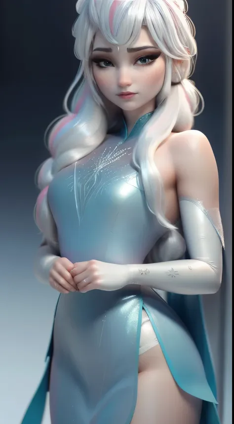 (komi-san-elsa frozen disney  mezclando modelos .) (ultra fusion of white and pink hair) highly detailed cg unity 8k wallpaper, ...