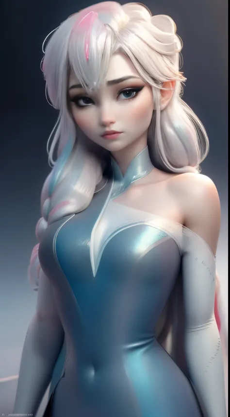 (komi-san-elsa frozen disney  mezclando modelos .) (ultra fusion of white and pink hair) highly detailed cg unity 8k wallpaper, ...