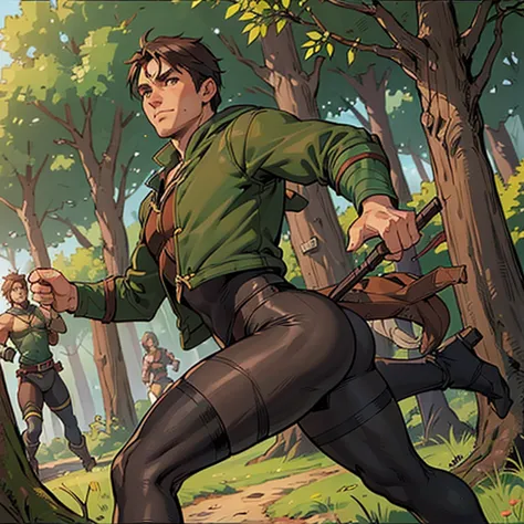 ((naughty and adventurous  robin hood wearing lewd erotic clothes and tight tights showing his bulge line)),  ((huge dick inside...