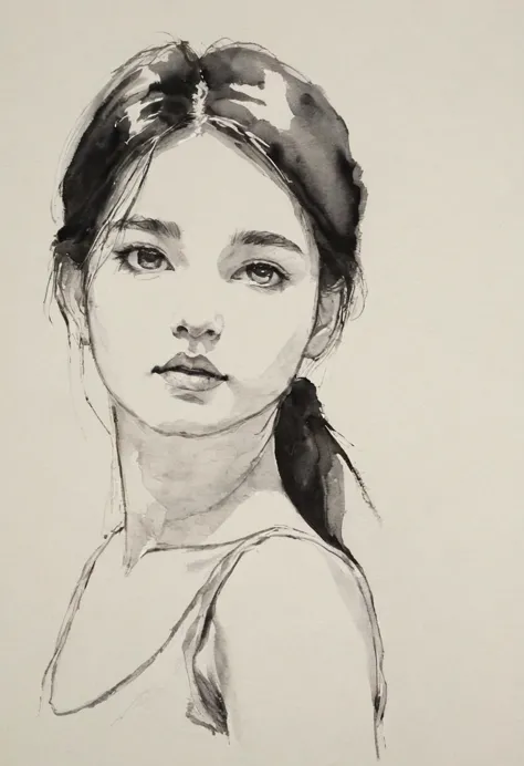 (Highest quality, High resolution, masterpiece:1.2), Very detailed, Realistic:1.37, Black ink sketch, Smooth lines, Expressive f...