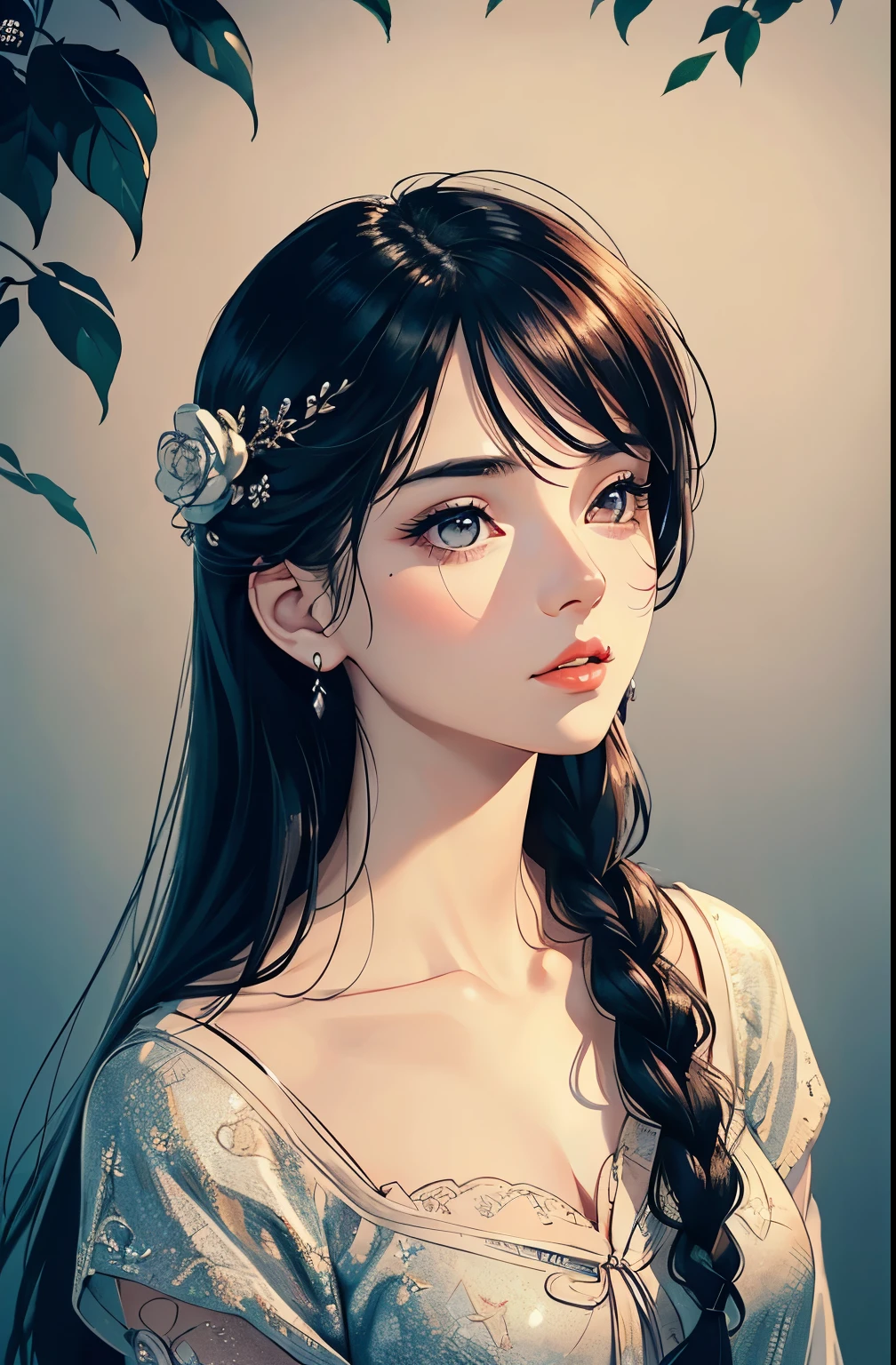 1girl, beautiful face, long black hair, detailed eyes, beautiful detailed eyes, beautiful detailed lips, extremely detailed face, jewelry, alone, resting, art, (best quality,4k,8k,highres,masterpiece:1.2),ultra-detailed,(realistic,photorealistic,photo-realistic:1.37),intricate, high-quality, cinematic lighting, detailed shading, delicate, graceful, serene, pensive, elegant, refined