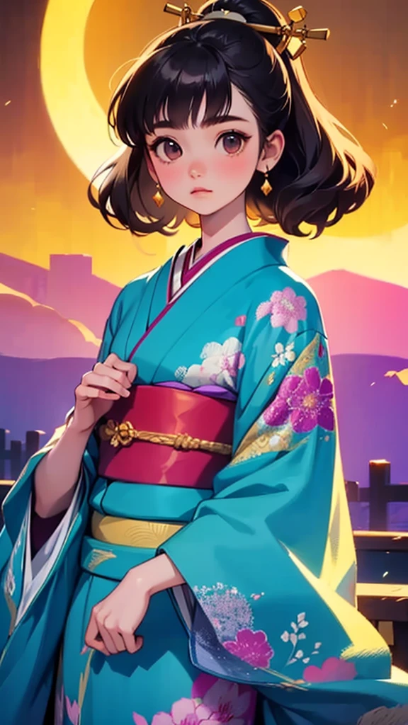 Mesa, de la máxima calidad, muy delicado y hermoso girl,muy delicado y hermoso, Teatro de obras maestras mundiales, Muy detalladoな, Muy detallado, de la máxima calidad, Muy hermoso cabello negro sedoso.,kimono,ropa japonesa,Kimono en colores apagados,Natural color kimono, Alta resolución, Muy detallado,1 chica, de la máxima calidad, forma, mirando a la audiencia, material, lienzo, aceite, Genuinoistic, realista ,Genuino,Gran fondo,fondo de otro mundo, , muy joven