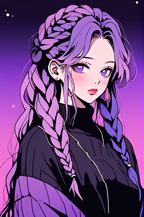 (Highest quality, sketch:1.2),Realistic,Illustrator,anime,1 girl, Detailed lips,sweater,custom,Pink gradient background,Neon Hai...