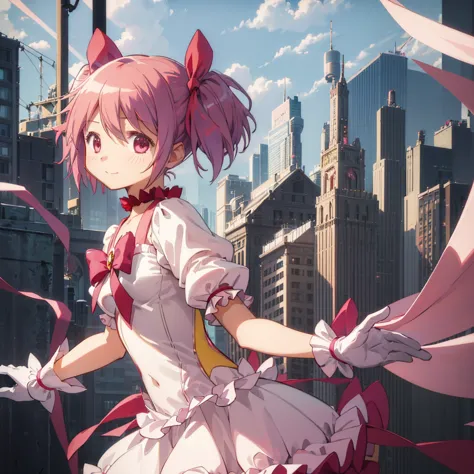 1girl, solo, masterpiece, best quality,
        gloves, mahou shoujo madoka magica, kaname madoka, madoka kaname, pink eyes, tar...