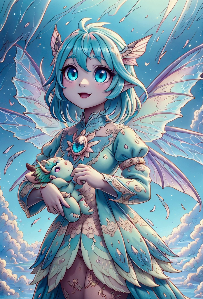 fairy wings on a little cute baby dragon with mesmerizing feature butterfly ethereal wings 걸작, 최고 품질, 최고의 품질, 공식 예술, 아름답고 미적이다:1.2), (1드래곤), 극도로 상세한,(프랙탈 아트:1.3), 화려한, 가장 자세한, (걸작, 최고의 품질:1.3) 밝은 호박색, 파란색, 고양이 같은 초록 눈, 전문적인 디지털 그림, 언리얼 엔진 5. 장난스러운 농염한 표정, 섬세하게 묘사된 눈, 행복한 기분, 서사시적인 장면, 장엄한 작품, 영화 조명, 체적 조명, 신비로운 빛, 복잡한 세부 사항, 극도로 세부적인 볼륨감 있는 광선. 기름 그림, 상세한 얼굴 특징, 햇빛, 밝은 색, 극적인 조명, 표현력이 풍부한 눈, 고해상도, 4K 품질, 사실적인