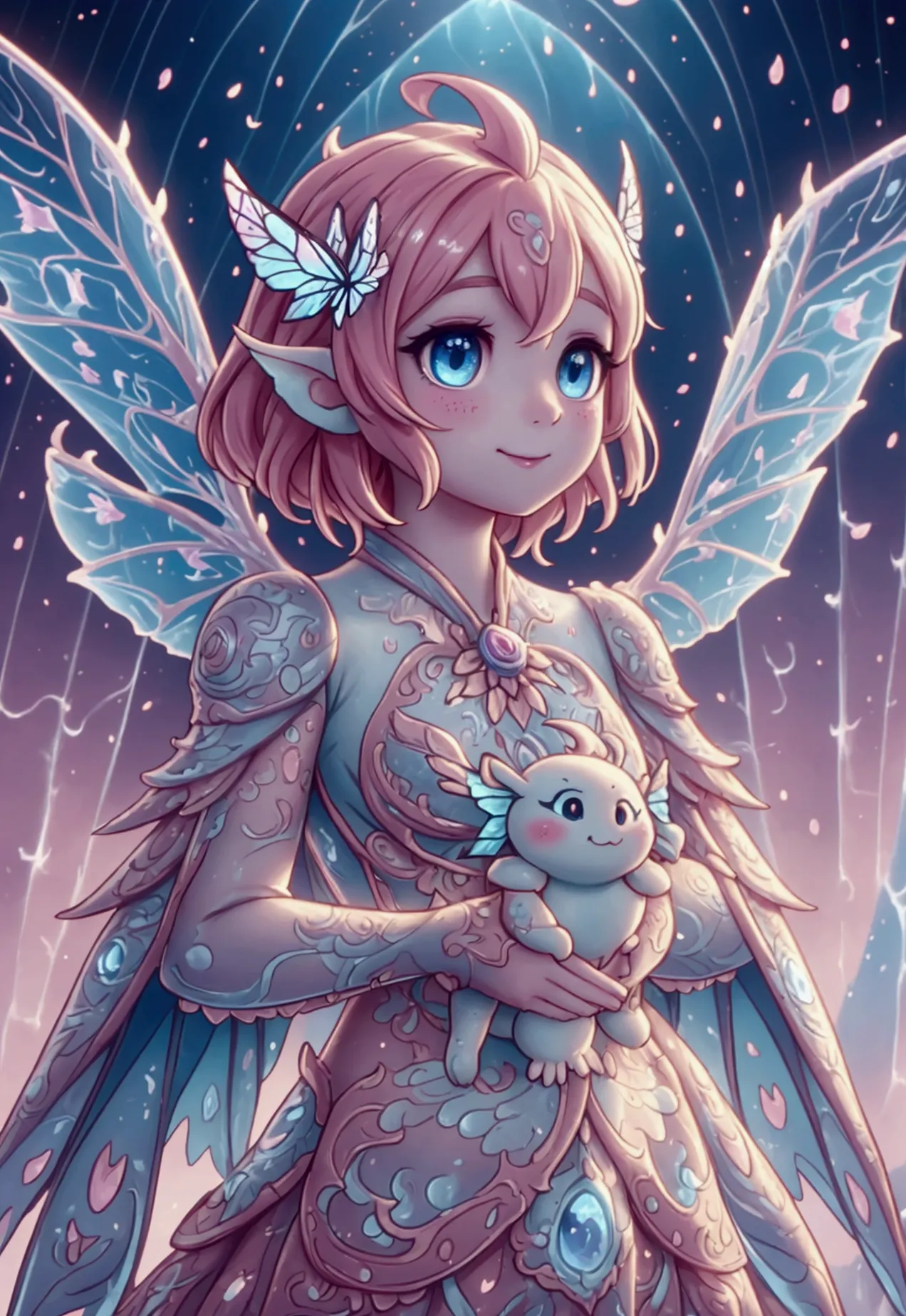 fairy wings on a cute little dragon with mesmerizing feature butterfly ethereal wings masterpiece, top quality, best quality, of...