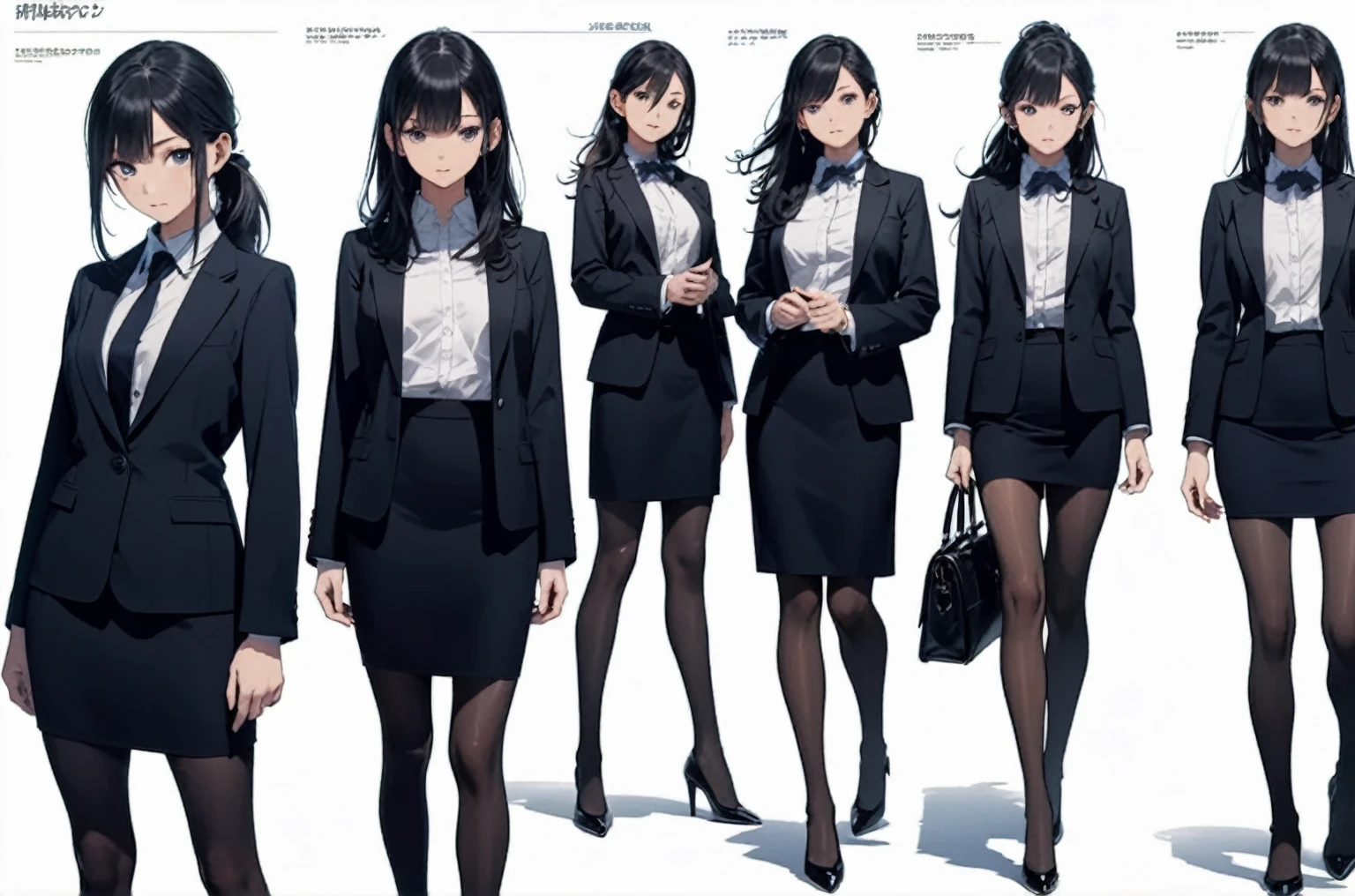 Women in business attire standing together, Smooth anime CG art, Wearing a strict business suit, Best Anime Character Design, Anime girl in a black dress, Girl in suit, Female Anime Characters, Anime full body illustration, Girl in suit, JK Uniform, Anime character art, Female Action Anime Girl, Official character art, Beautiful full body concept art