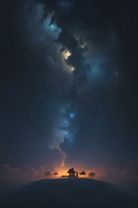 ((best quality)), ((masterpiece)), (detailed), A digital illustration of sky at night with a dark blue and black background
