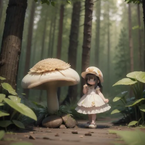 (masterpiece:1.2, ultra detailed,1.5, unity 8k wallpaper, detailed finger:1.2), mushroom, girl, matsutake:1.5, white dress, in t...