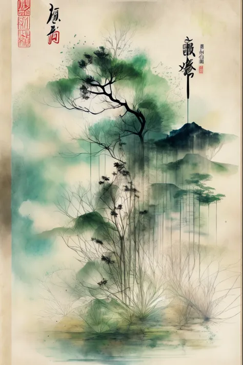 /i a three-dimensional character wearinghanfu,minimalism and abstract illustration, chinese ink painting style, chinese xuan pap...