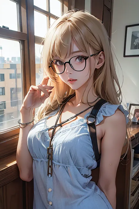 Highest quality、masterpiece、High sensitivity、High resolution、Detailed Description、Slender women、Glasses、Upper body restraint、Cha...