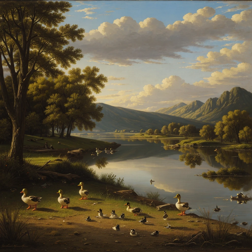 Gun, ducks, landscape, Still life