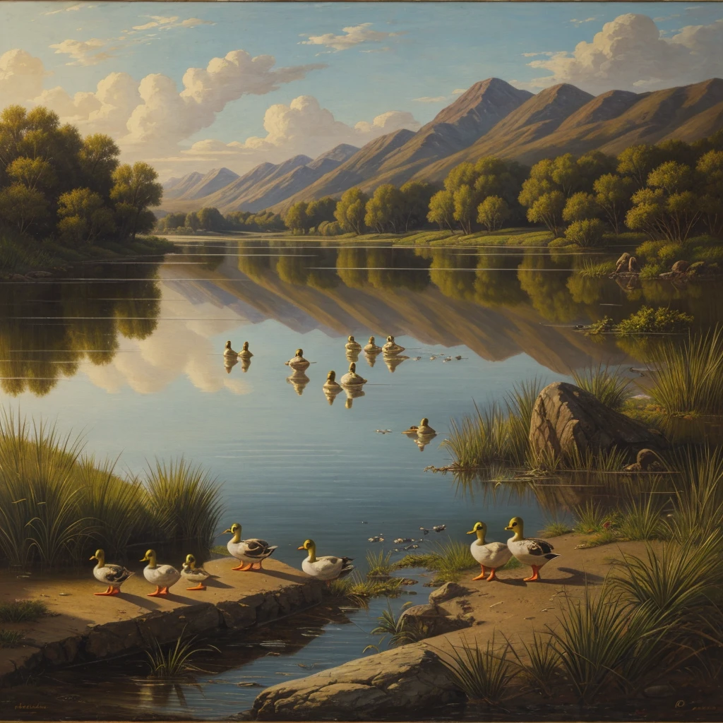 Gun, ducks, landscape, Still life