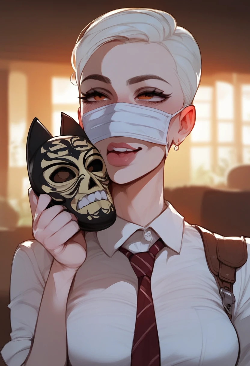 expressive eyes, perfect face, perfect eye,1 woman,hourglass body,score_9, score_8_up, score_7_up, score_6_up, score_5_up, score_4_up,holding a mask with hands,hannya mask,