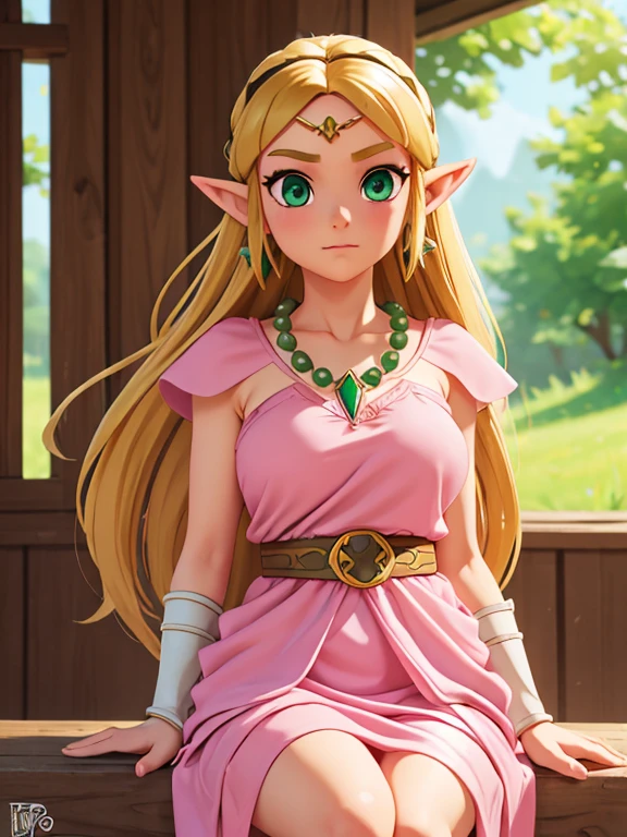 (((Nicht für die Arbeit geeignet))), princesszelda, Prinzessin Zelda, Blondes Haar, (grüne Augen:1.5), spitze Ohren, lange Haare, geteilter Pony,
brechen bead Halskette, Perlen, belt, befestigen, Kap, Reif, Schlüsselbein, Kleid, Ohrringe, Schmuck, Halskette, Triforce, Triforce Ohrringe, V-förmige Augenbrauen,  (pink Kleid:1.5),
brechen looking at viewer, Ganzkörper,
brechen outdoors,
brechen (Meisterwerk:1.2), beste Qualität, Hohe Auflösung, Einheit 8k Hintergrundbild, (Illustration:0.8), (Schöne, detaillierte Augen:1.6), extrem detailliertes Gesicht, Perfekte Beleuchtung, extrem detaillierte CG, (perfekte Hände, Perfekte Anatomie),